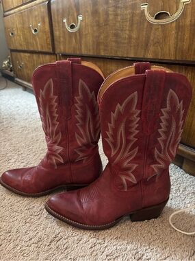 Tecovas Burgundy Leather Cowboy Boots with Tan Lining